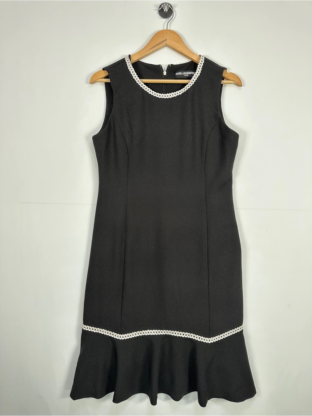 Karl Lagerfeld Black Dress Sleeveless Midi Contrast Trim Work Office Size M